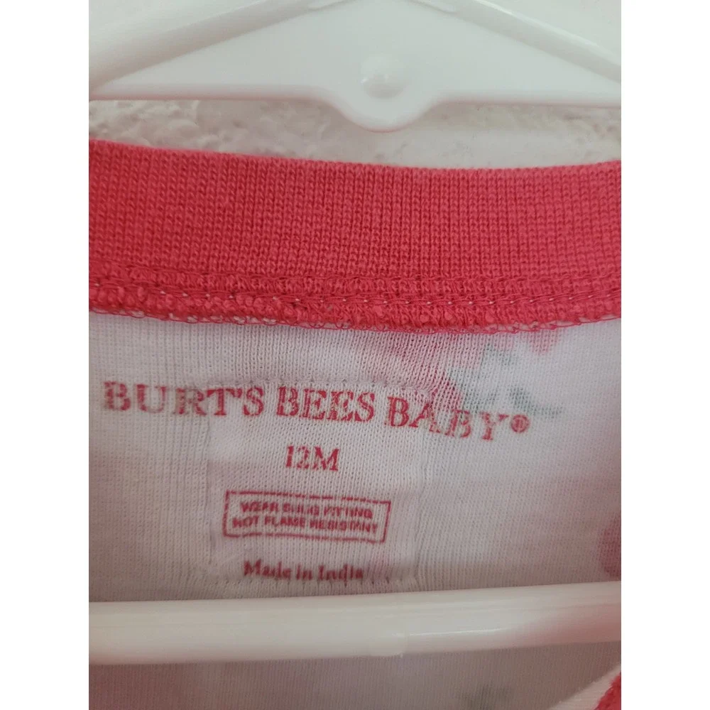Burt's Bees Baby 12M Strawberry Gingham Organic Cotton Footed Pajamas Pink #2